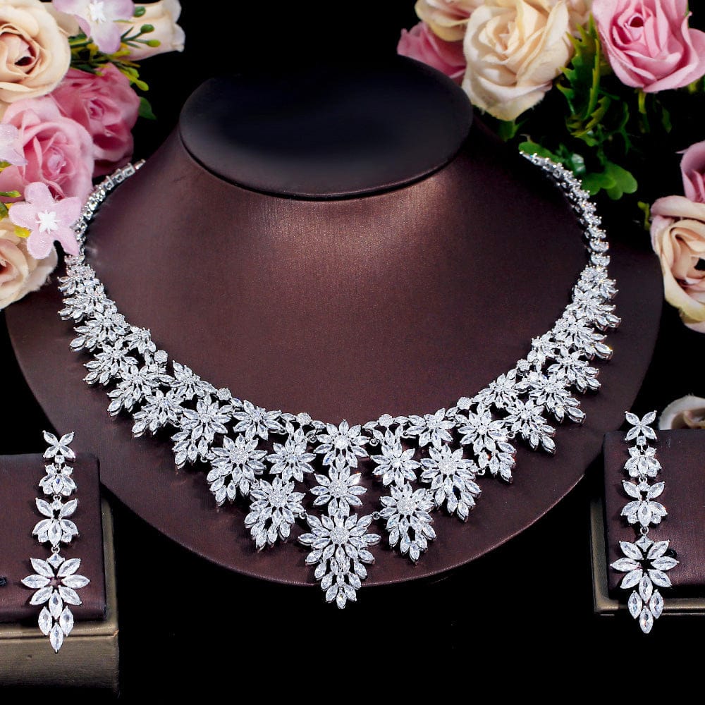 T0864 Luxury Big Statement Heavy Cubic Zirconia Women's Long Tassel Wedding Necklace and Earrings Pageant Jewelry Sets for Brides