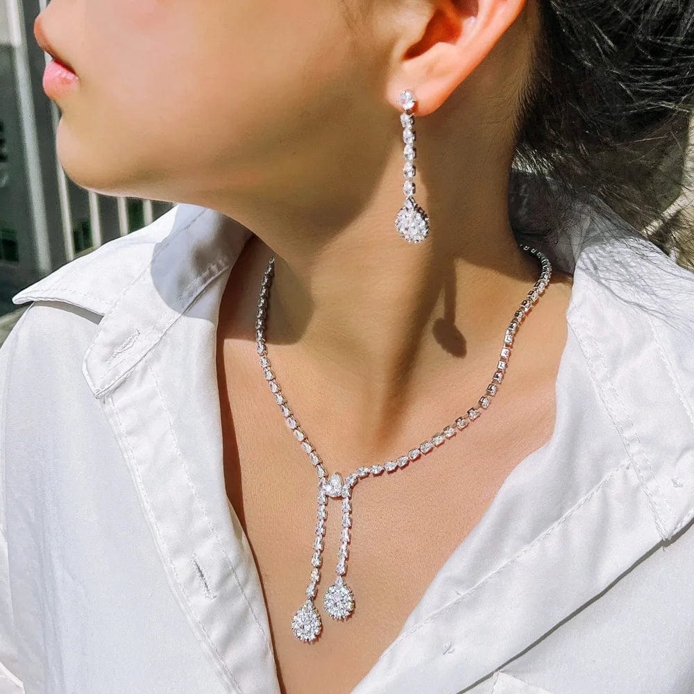 T0916 Luxury Bling Cubic Zirconia Crystal Bridal bridesmaid Jewelry Set for Wedding Drop Earrings and Necklace Jewelry Accessories