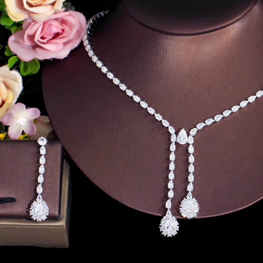 T0916 Luxury Bling Cubic Zirconia Crystal Bridal bridesmaid Jewelry Set for Wedding Drop Earrings and Necklace Jewelry Accessories