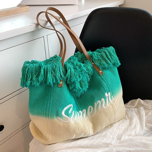 Tassel Big Hand Bags Ladies Shoulder Large Capacity Textile Tote Bags Women Handbags Ladies Luxury 2022