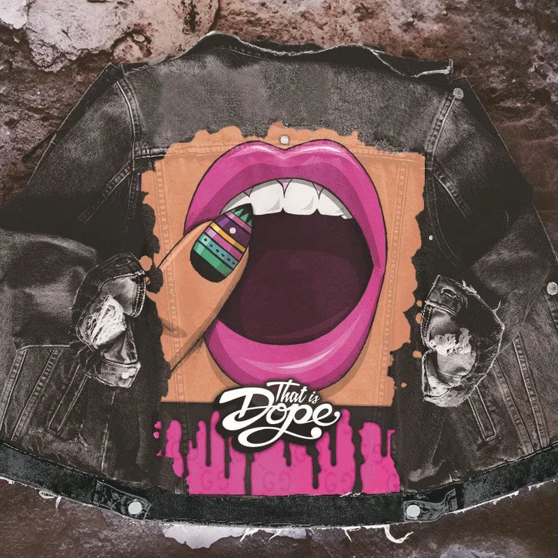 Teeth Pattern Casual European and American Printing Trend Hip-hop Denim Jacket Long Sleeved Loose Jacket for Women