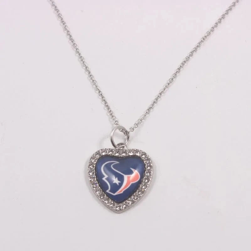 texans New Arrival 32 designs rhinestone heart American football pendant charms accessories stainless steel necklace heart necklace