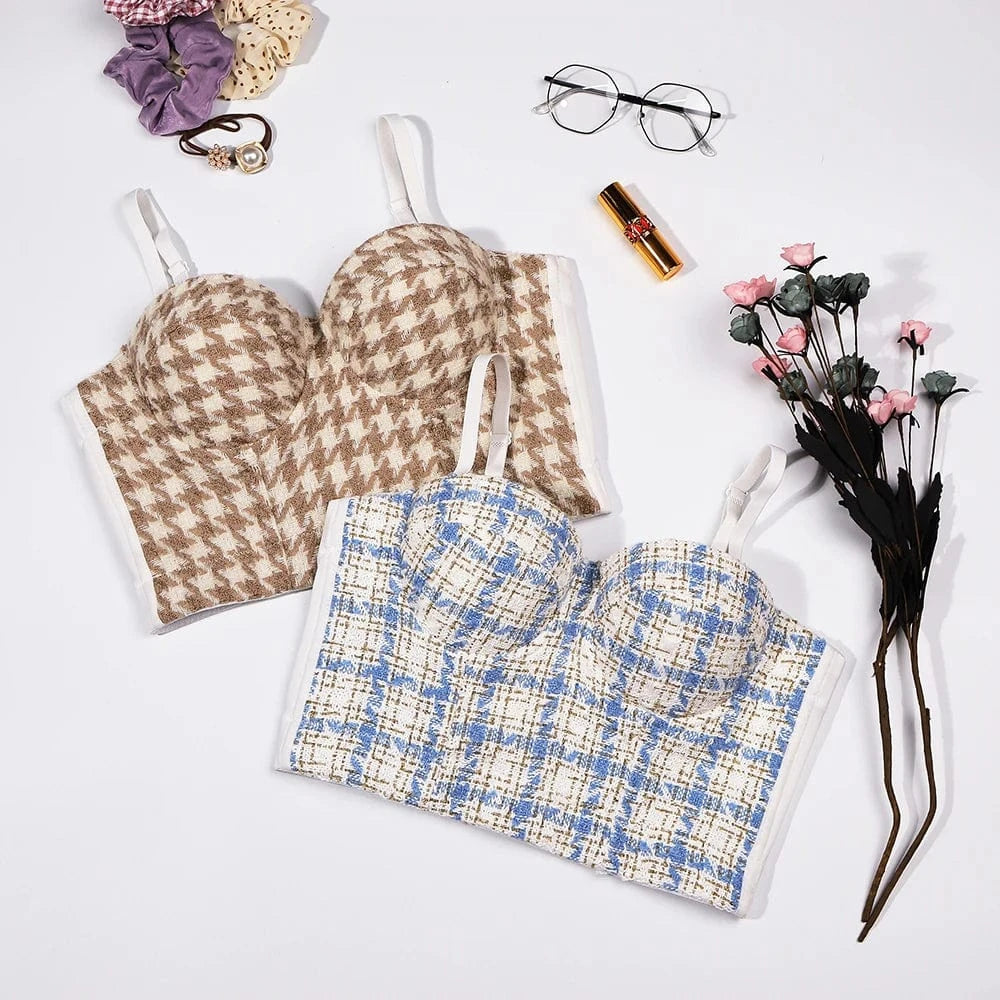 The latest design trend  Prom Plaid fresh bra women's vest corset bra bustier