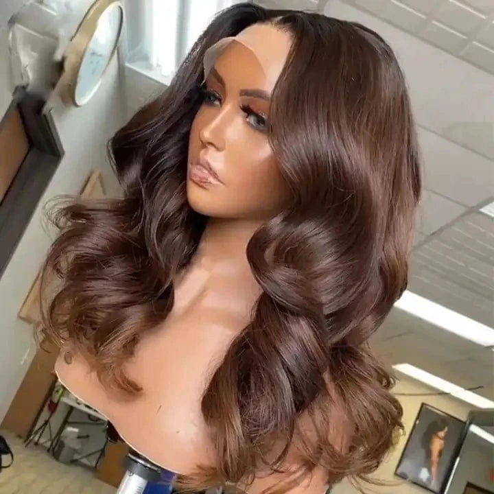 Thick Full 250% Density Dark Brown Color Loose Wave Virgin Brazilian Human Hair Invisible Knots Swiss Lace Front Wigs