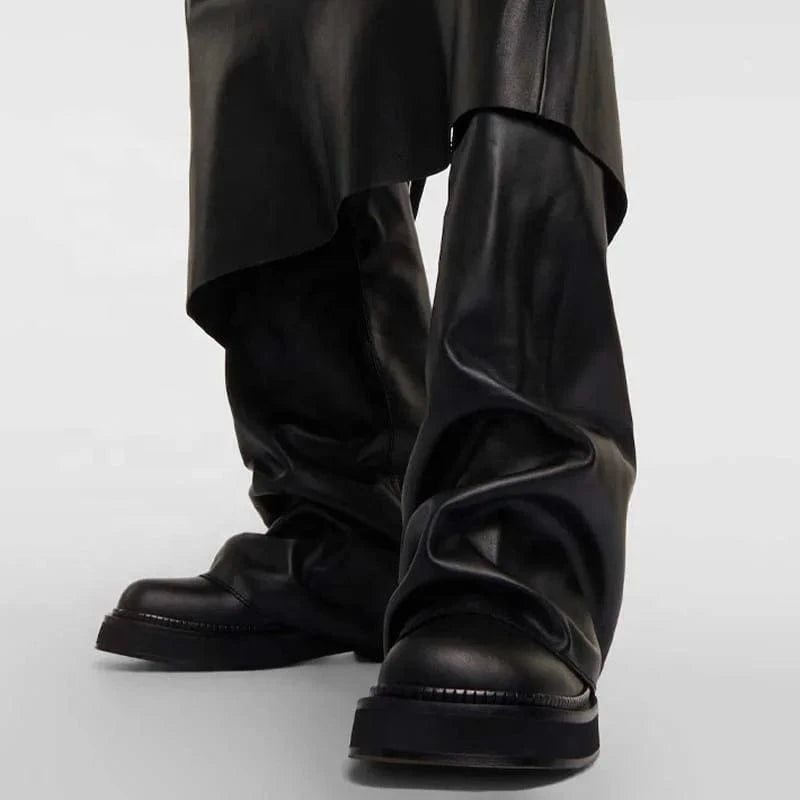 Thick Sole Loose Upper Shoes Leather Flat Heels Square Toe Slouchy Long Boots Women's Wide Fit Knee High Booties