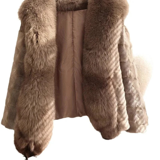 Thickening Mink Fur Coat For Women Whole Leather And Real Fox Fur Integrated Mink Skin Coat