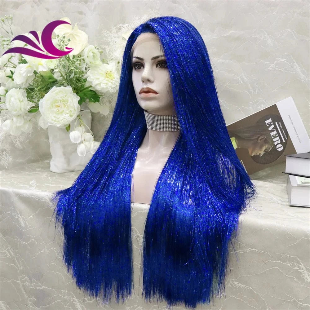 Tinsel Lace Front Wig Bone Straight Overnight Delivery Open Cap Synthetic Lace wigs for Party