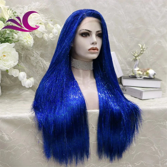 Tinsel Lace Front Wig Bone Straight Overnight Delivery Open Cap Synthetic Lace wigs for Party