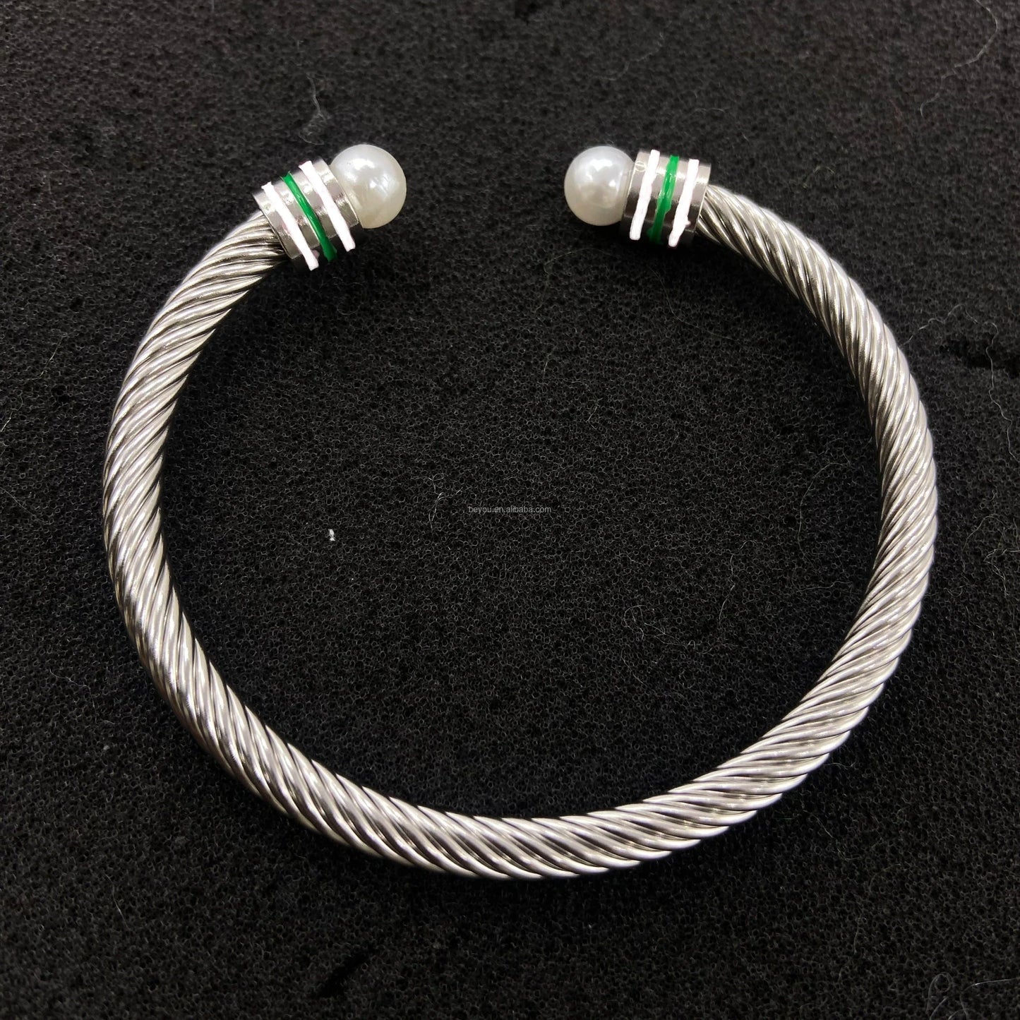 TLOD Pink White Custom Stainless Steel Wire Rope Three Layers Enamel Open Cable Bangle Bracelets