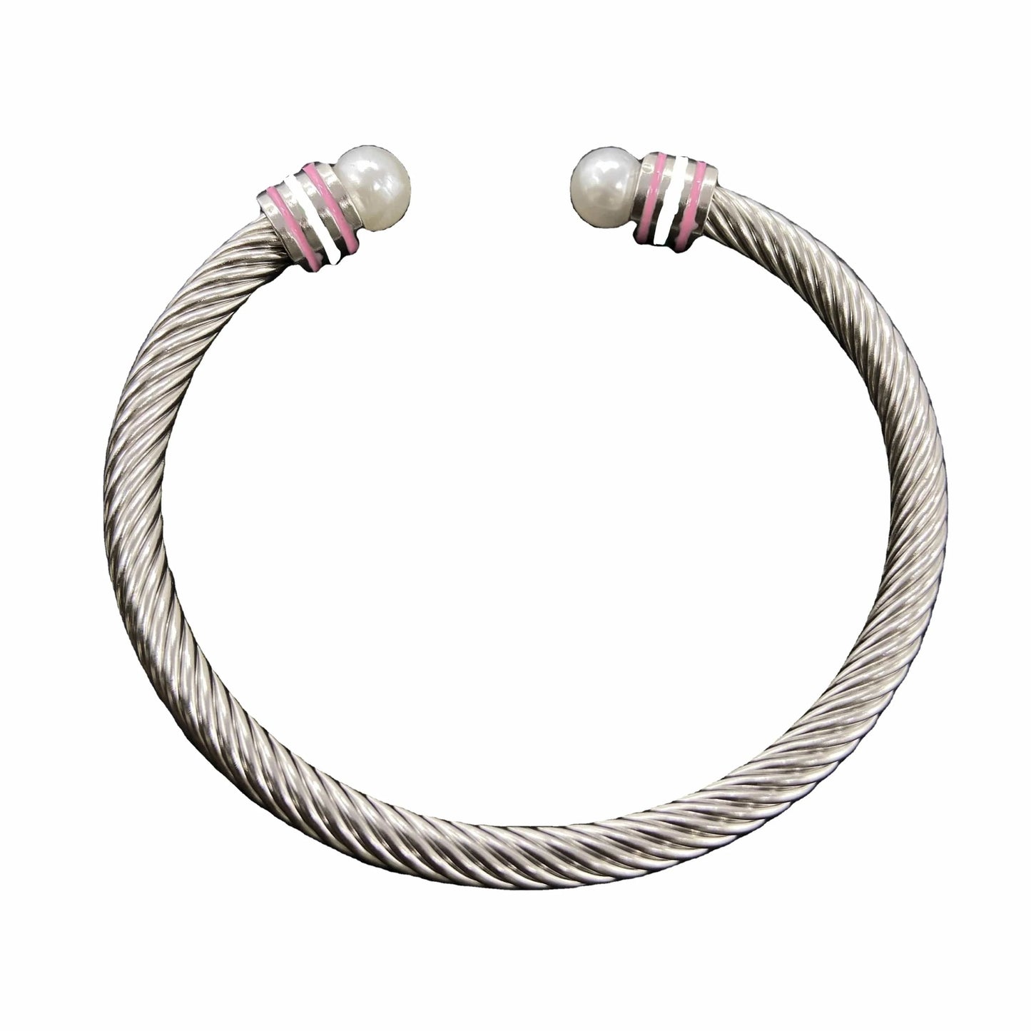 TLOD Pink White Custom Stainless Steel Wire Rope Three Layers Enamel Open Cable Bangle Bracelets
