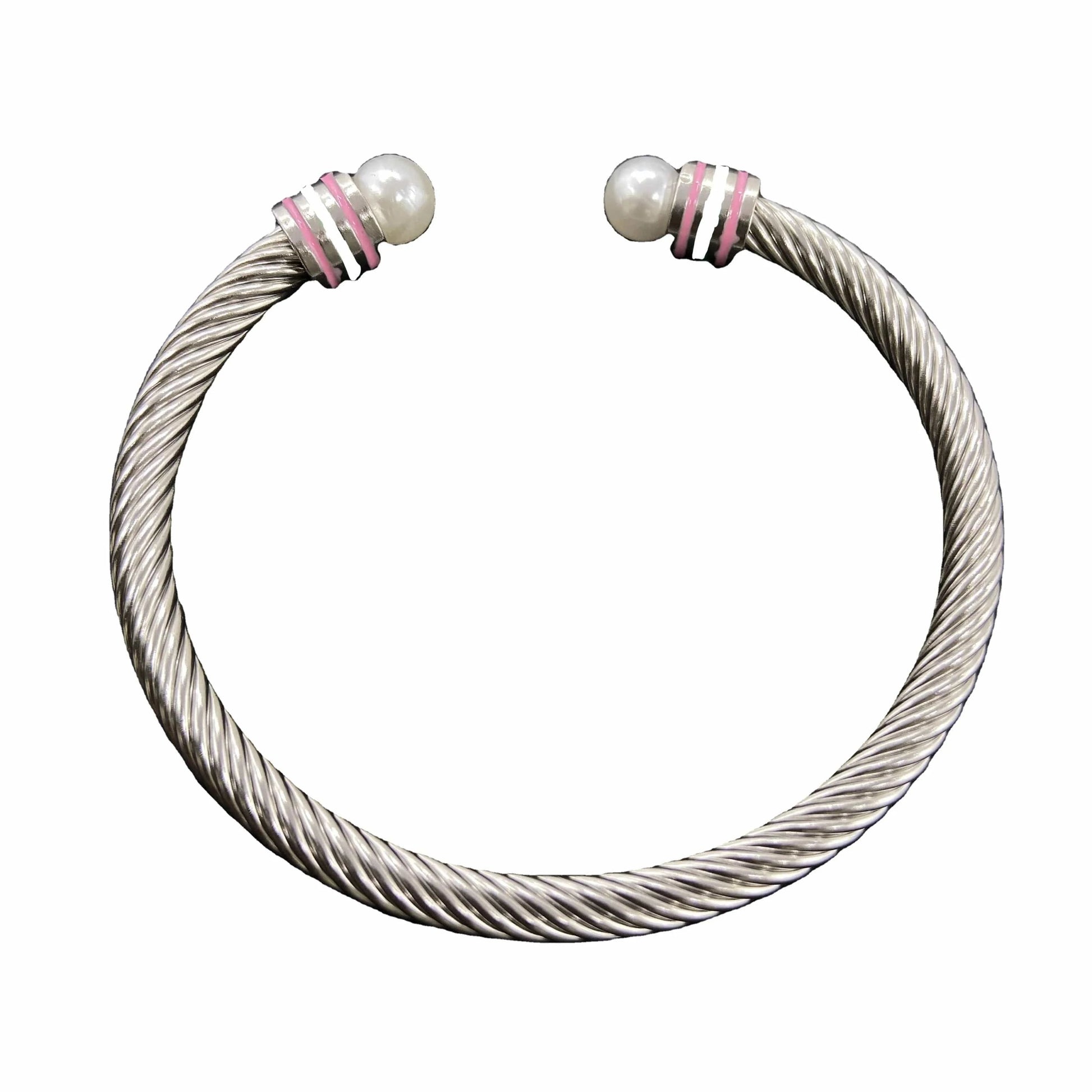 TLOD Pink White Custom Stainless Steel Wire Rope Three Layers Enamel Open Cable Bangle Bracelets