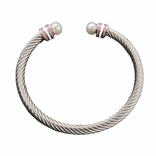 TLOD Pink White Custom Stainless Steel Wire Rope Three Layers Enamel Open Cable Bangle Bracelets