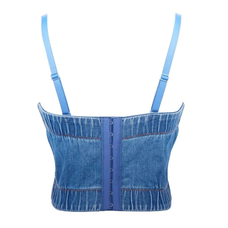 Top High Quality Mesh studded corset Diamond-stud All Denim Sexy Jean Top Corsets