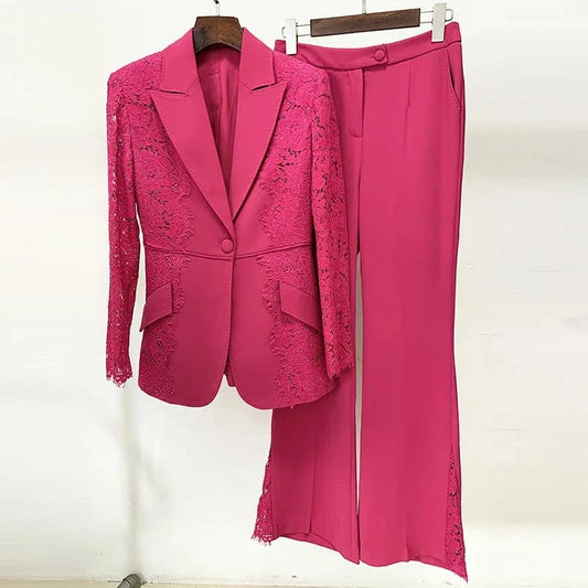 Top Quality 2 piece set Celebrity Runway Causal Blazer Set &Pants Women Blazers Sets