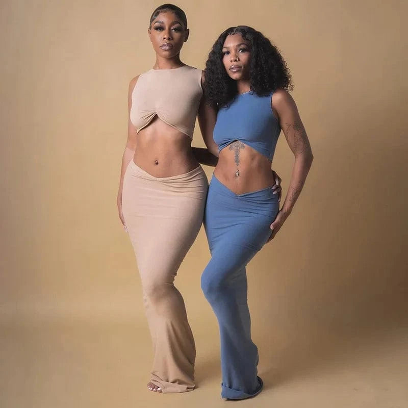 Top Quality Fashion Sexy Sleeveless Cropped Vest Long Dress