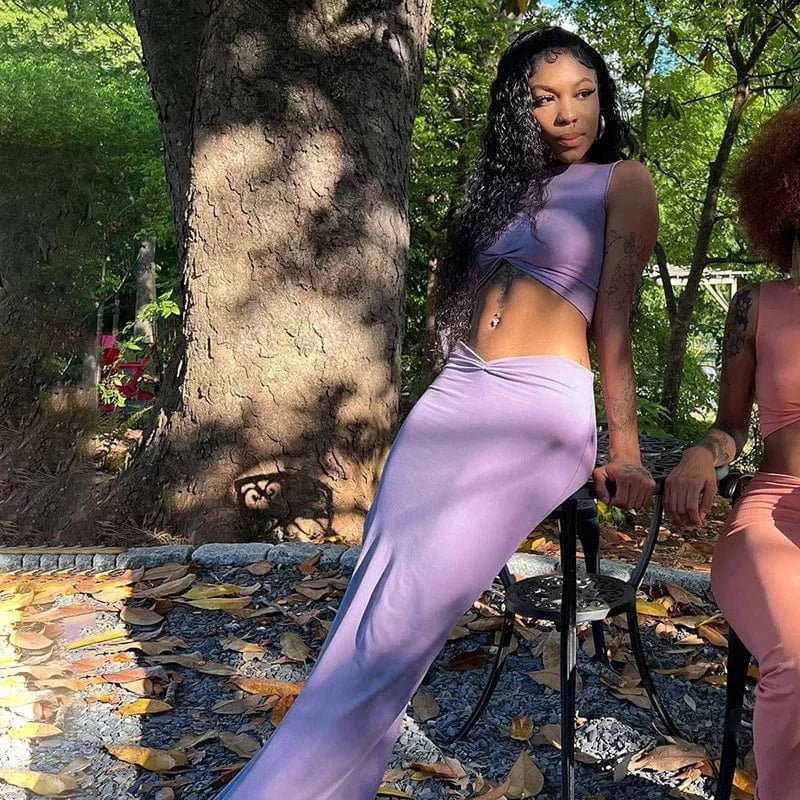 Top Quality Fashion Sexy Sleeveless Cropped Vest Long Dress