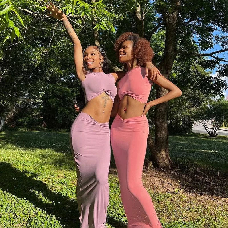 Top Quality Fashion Sexy Sleeveless Cropped Vest Long Dress