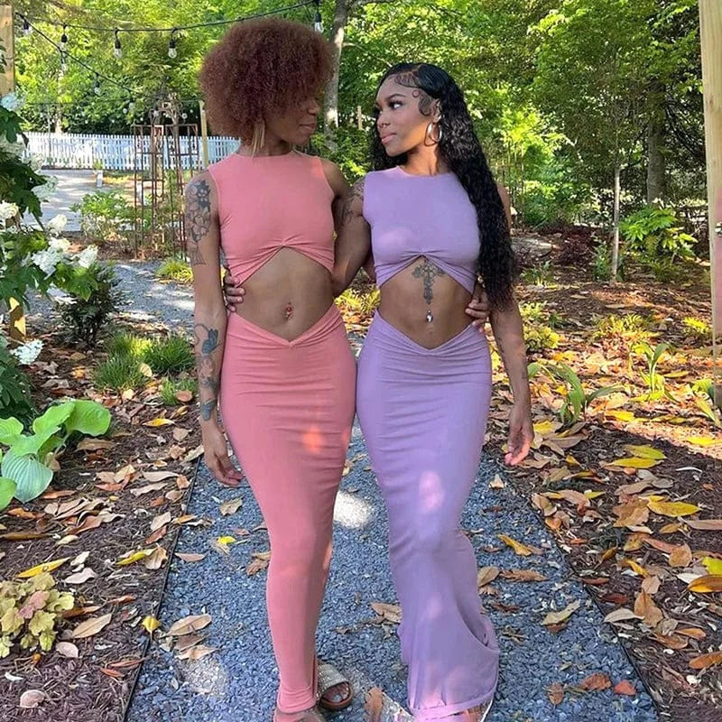 Top Quality Fashion Sexy Sleeveless Cropped Vest Long Dress