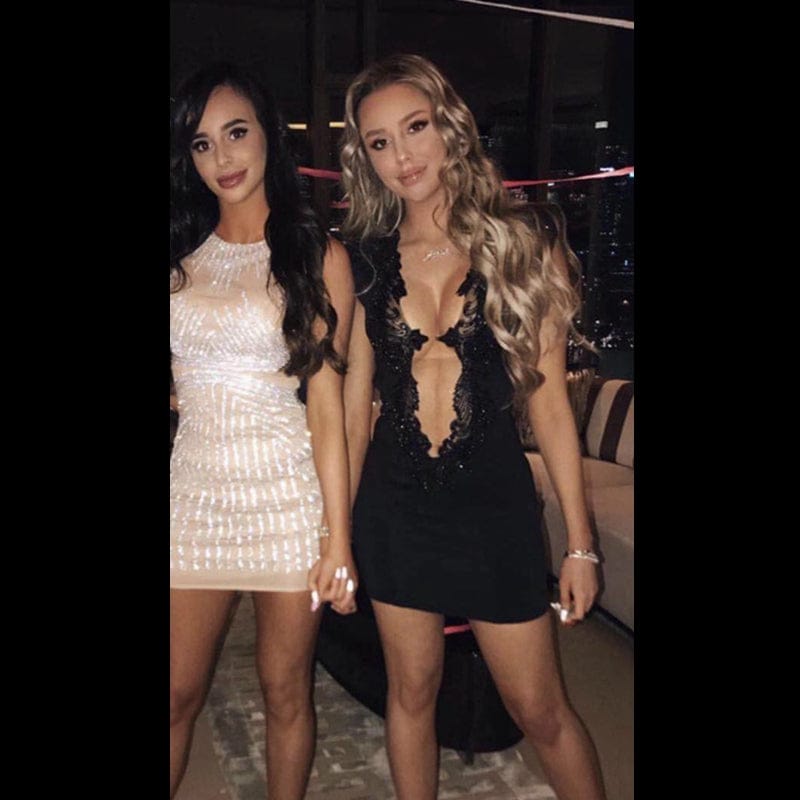 Top Quality Front Deep V-neck Hollow Out Slip Rayon Bandage Dress Night Club Party Dress