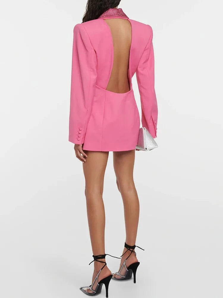 Top Quality Long Sleeves Celebrity Evening Party Club Backless Sexy Women Dress