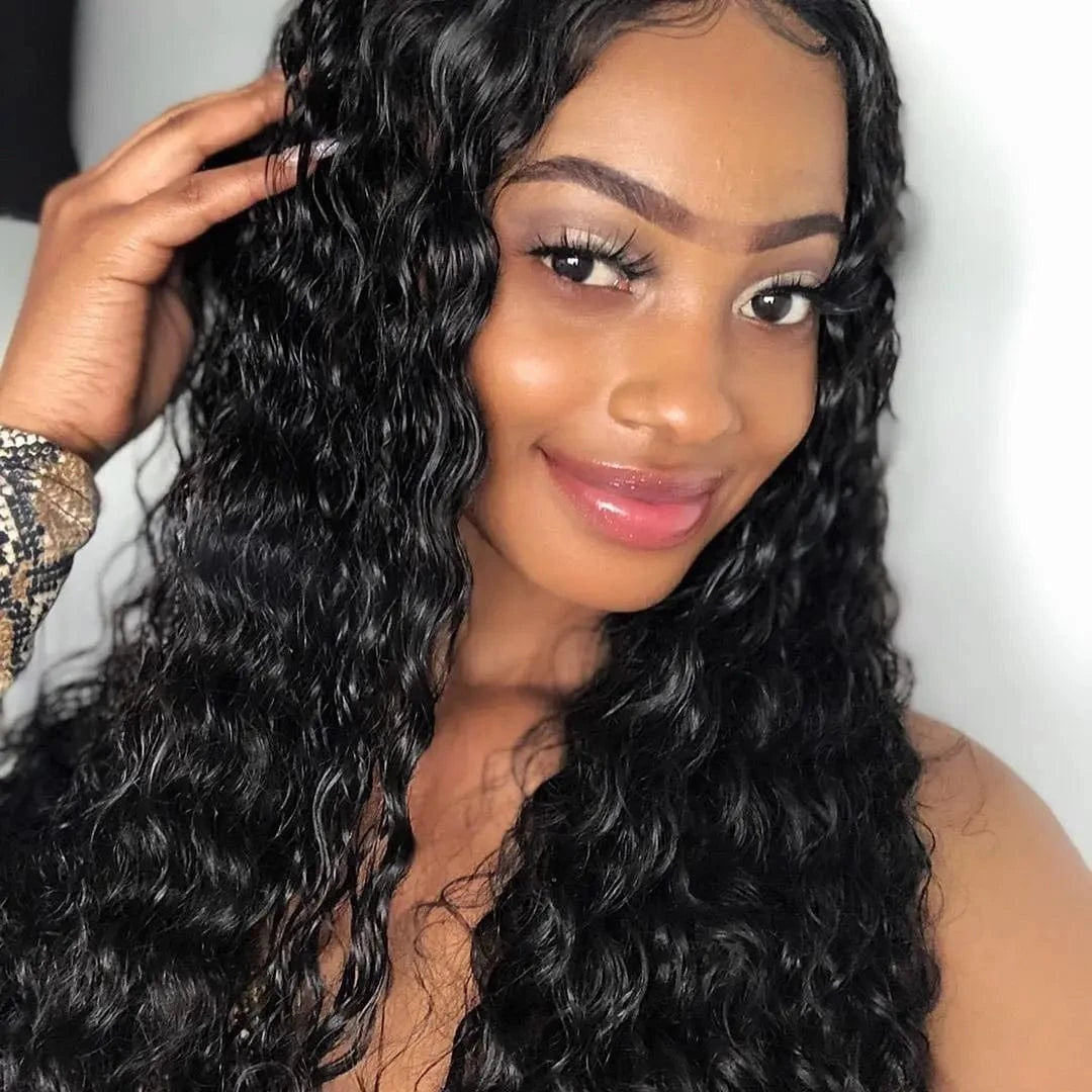 Top quality natural color 180% density 5*5 closure wigs virgin hair deep wave wig for black women hd lace wig