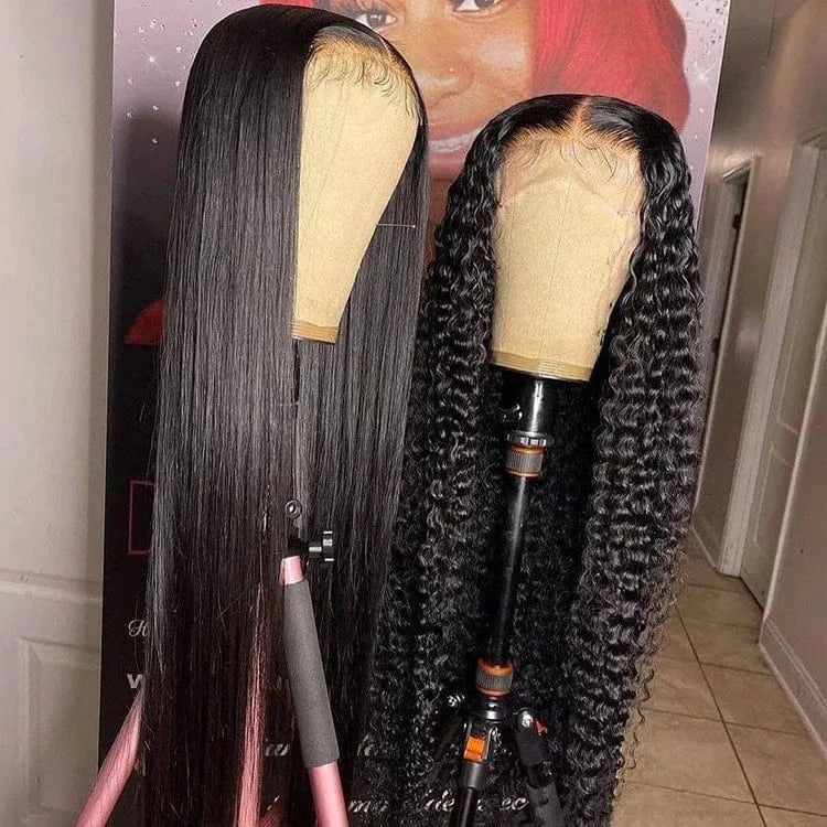 Top quality natural color 180% density 5*5 closure wigs virgin hair deep wave wig for black women hd lace wig