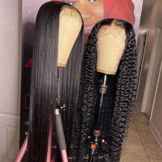 Top quality natural color 180% density 5*5 closure wigs virgin hair deep wave wig for black women hd lace wig