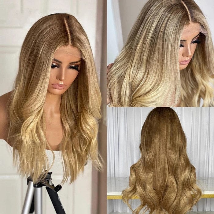 Top Quality Natural Wave Swiss Lace Wig Ombre Blonde 613 Transparent Lace Front Wigs