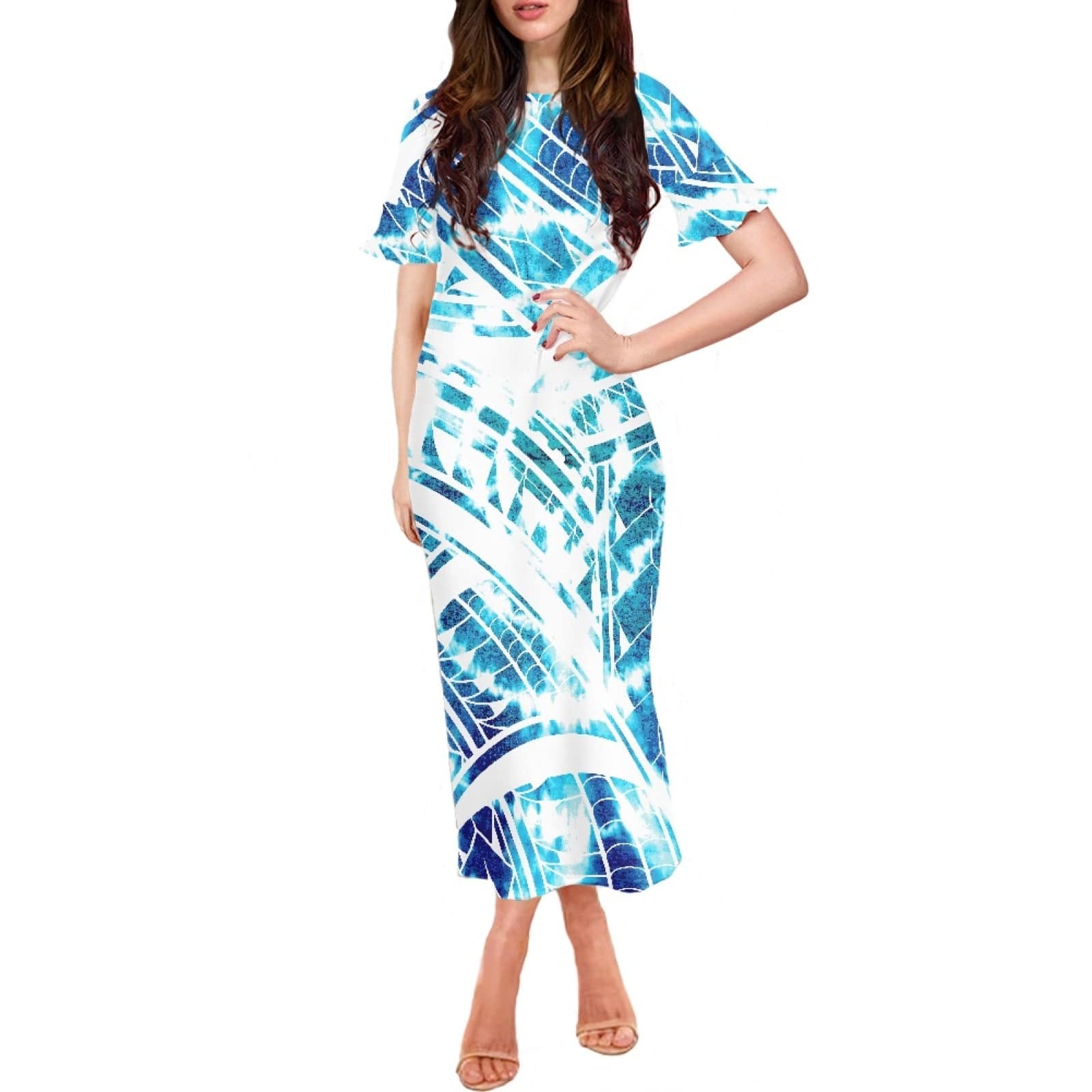 top quality tie dye art design samoa style tradition women long dress sexy slim wrap hip dress samoan dresses