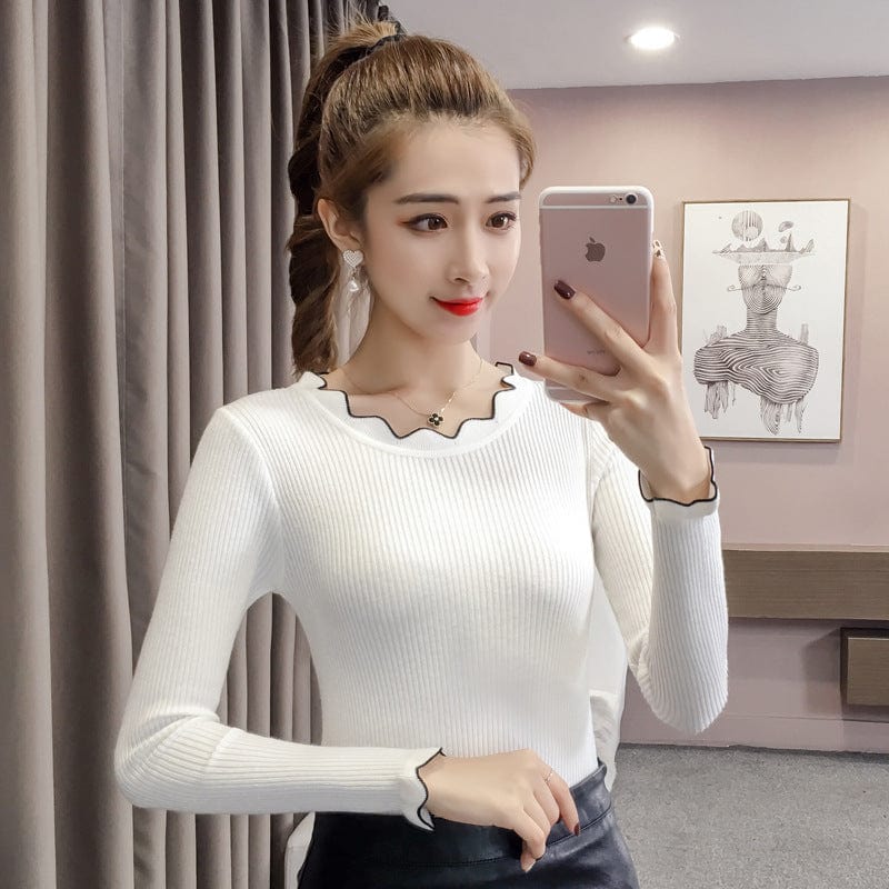 Top Selling Korean Style Office Lady Slim Fit Thin Woman Sweater