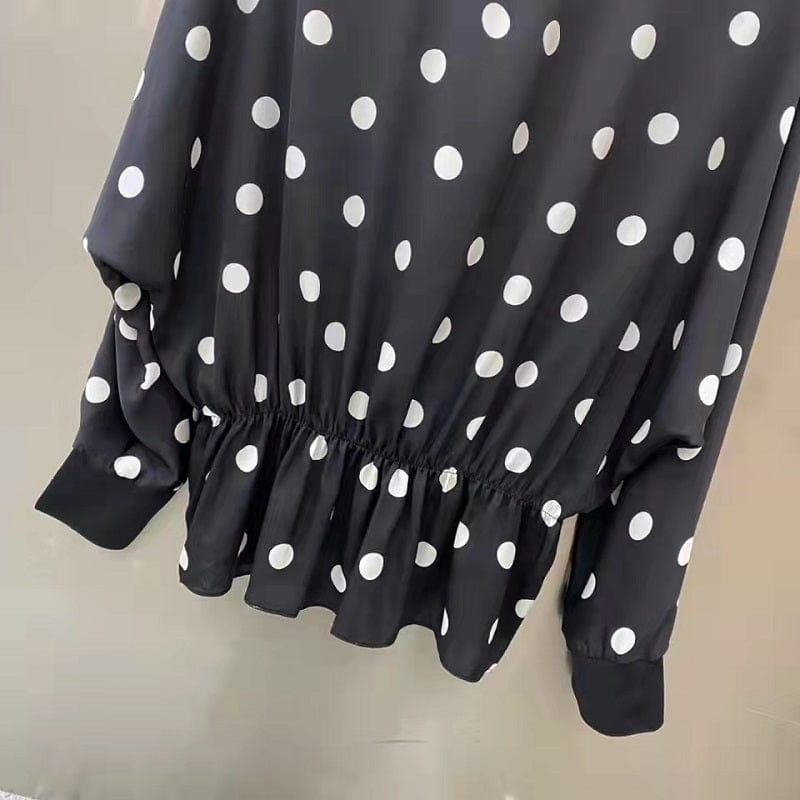 Tops Fashion Designer Blouse Shirt 2023 Spring Summer Silk Tops Women Classic Polka Dot Prints Long Sleeve Vintage Blouses Lady