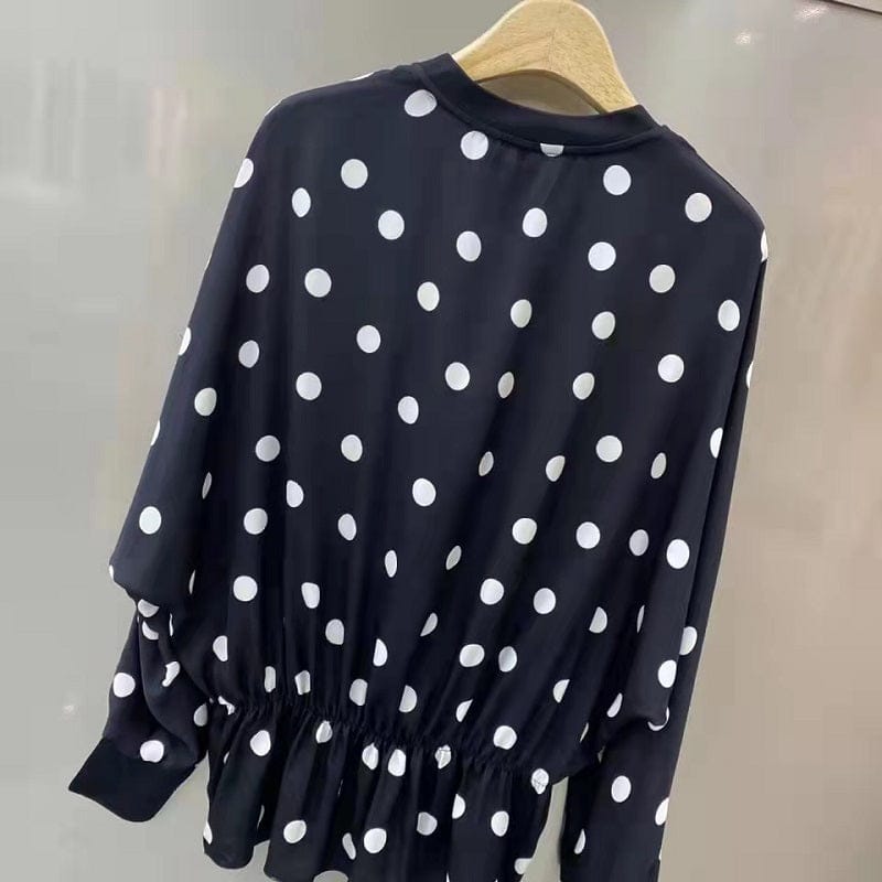 Tops Fashion Designer Blouse Shirt 2023 Spring Summer Silk Tops Women Classic Polka Dot Prints Long Sleeve Vintage Blouses Lady