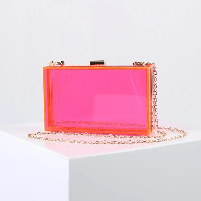 Transparent fluorescent pink Women wedding party transparent box purses clear acrylic clutch