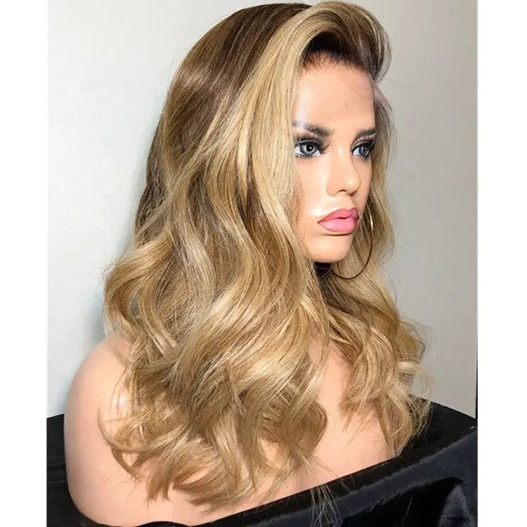 Transparent HD Brown Highlight Color Natural Wave Wig Pre Plucked Bleached Knots Cuticle Aligned Lace Front Wigs