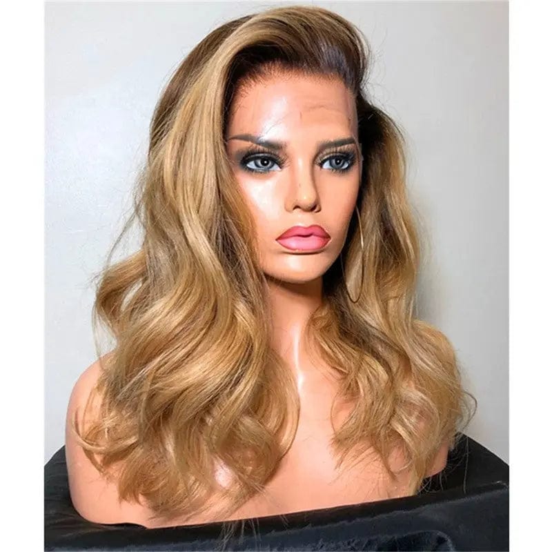 Transparent HD Brown Highlight Color Natural Wave Wig Pre Plucked Bleached Knots Cuticle Aligned Lace Front Wigs