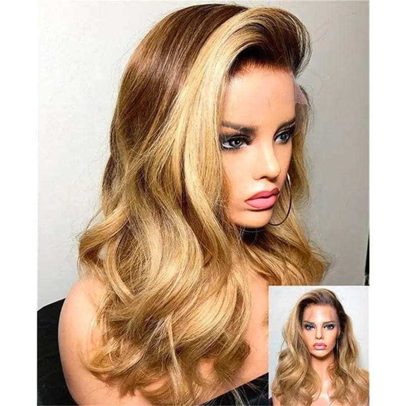 Transparent HD Brown Highlight Color Natural Wave Wig Pre Plucked Bleached Knots Cuticle Aligned Lace Front Wigs