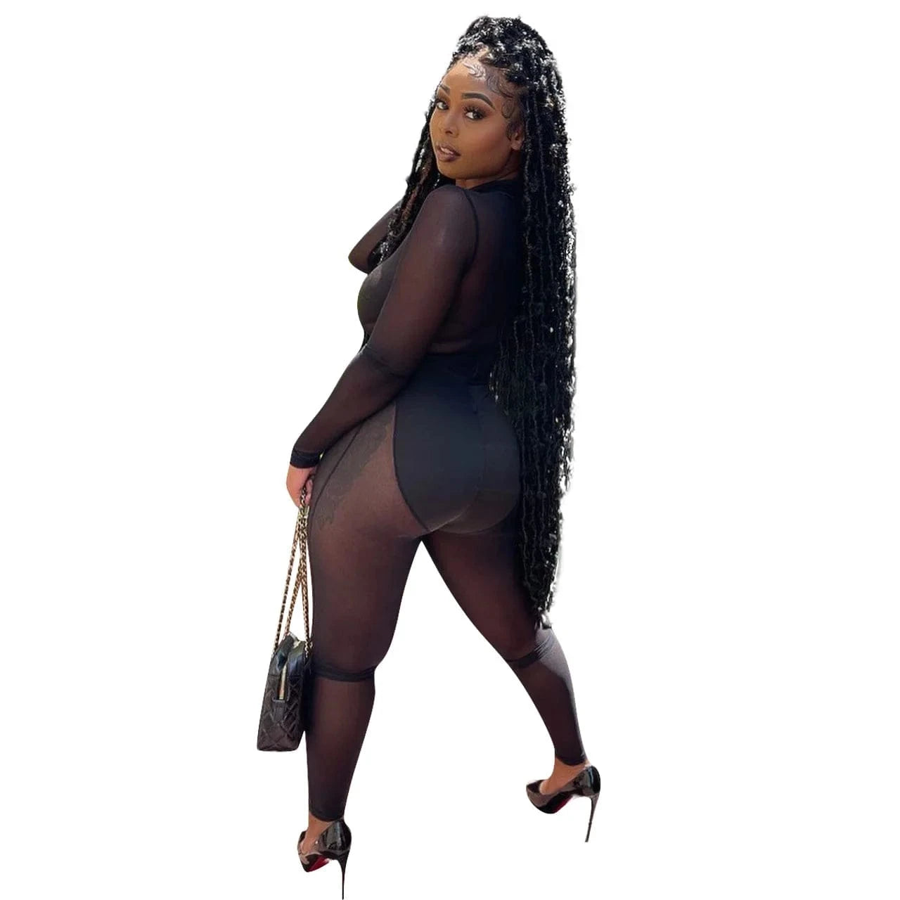 Transparent Mesh Long Sleeve Skinny Jumpsuit Streetwear See Through Bodysuit Autumn Solid One Piece Sheer Jumpsuit Women Romper