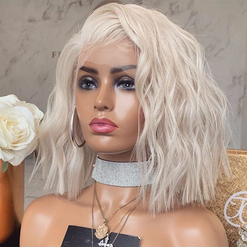 Transparent Short Bob Lace Front Wig White Blonde Color 13x4 13x6 Human Hair Lace Wigs Natural Wave Remy Hair