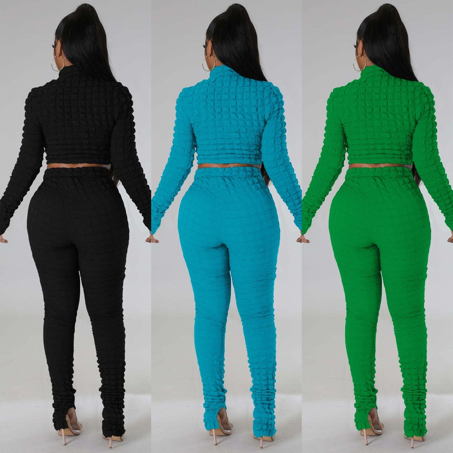 trending woman clothes 2022 new arrivals Trendy Women Clothes Casual Long Sleeve Bubble Fabric Pants Set