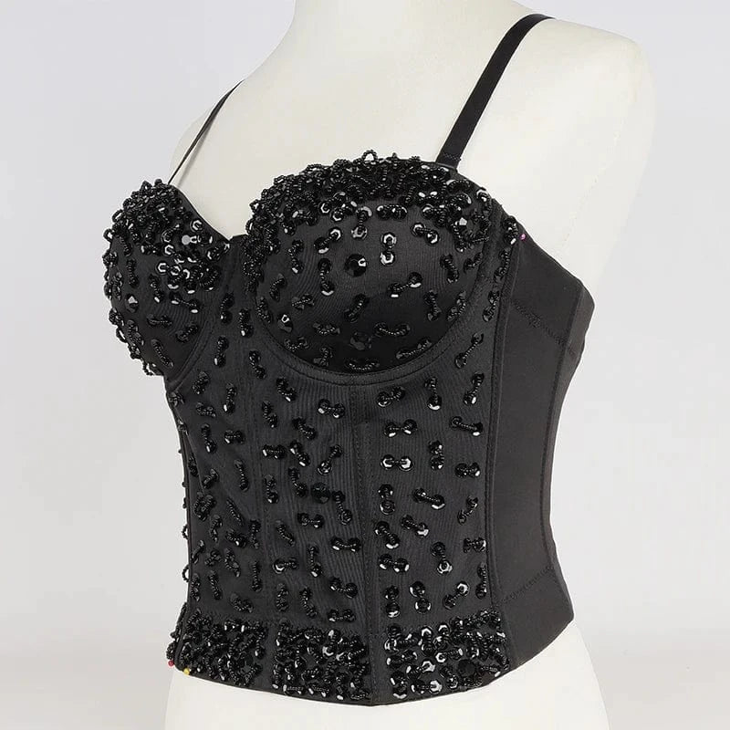 Trendy Clothes 2022 Womens Glass Diamond Bead Crop Top Night Shape Wear Corsets Bra