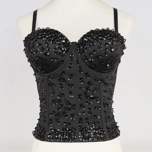 Trendy Clothes 2022 Womens Glass Diamond Bead Crop Top Night Shape Wear Corsets Bra