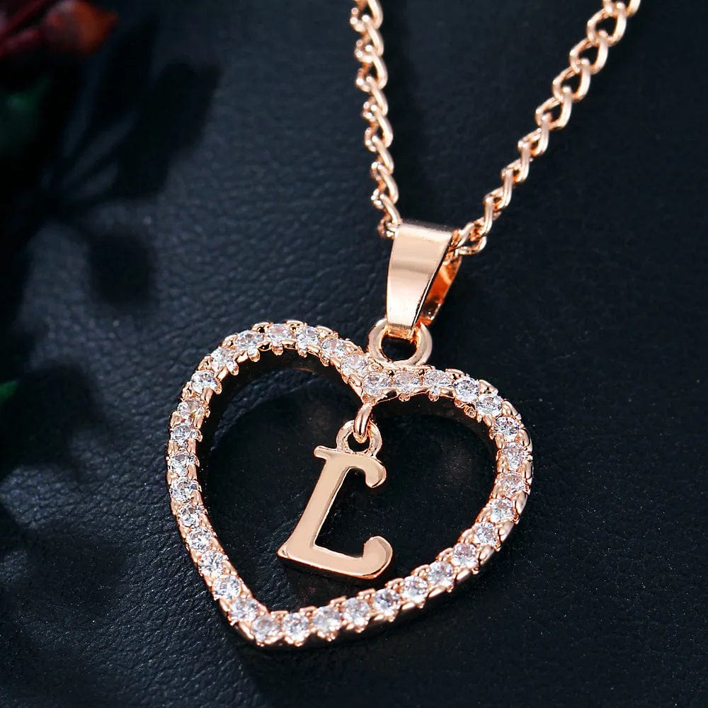 TRENDY / gold / L Fashion Custom Heart Initial Rhinestones Letter Name Choker Necklace For Women Pendant Jewelry