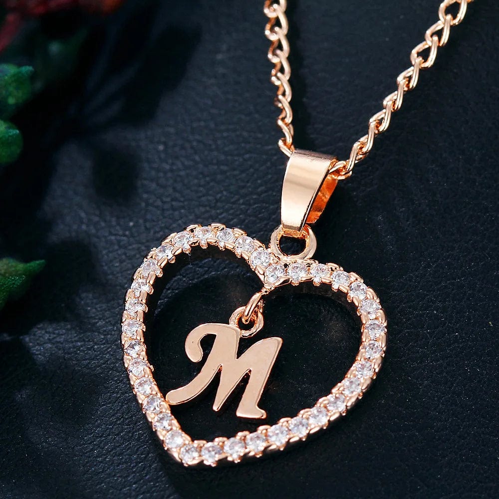 TRENDY / gold / M Fashion Custom Heart Initial Rhinestones Letter Name Choker Necklace For Women Pendant Jewelry
