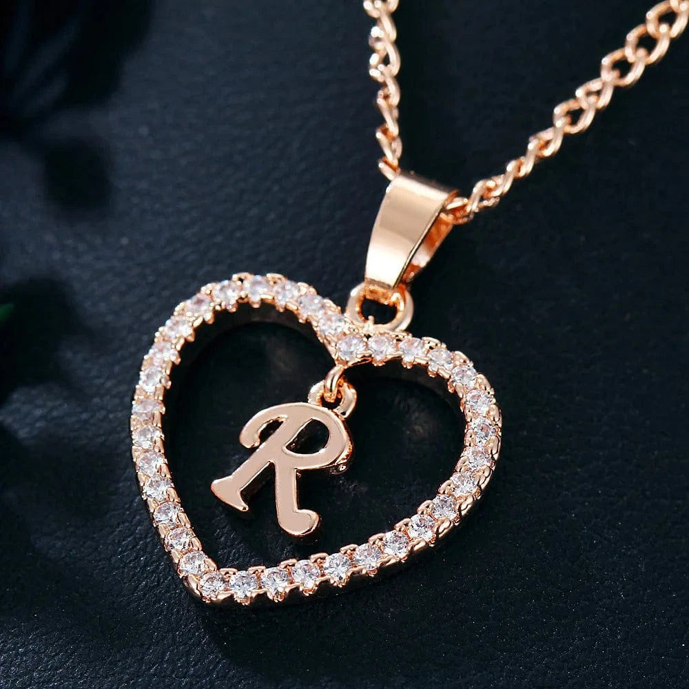 TRENDY / gold / R Fashion Custom Heart Initial Rhinestones Letter Name Choker Necklace For Women Pendant Jewelry