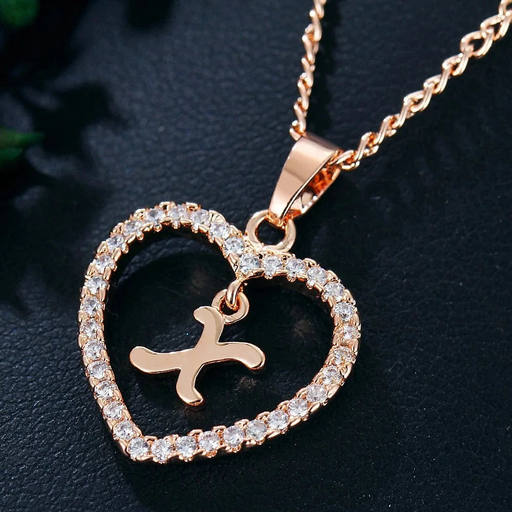 TRENDY / gold / X Fashion Custom Heart Initial Rhinestones Letter Name Choker Necklace For Women Pendant Jewelry