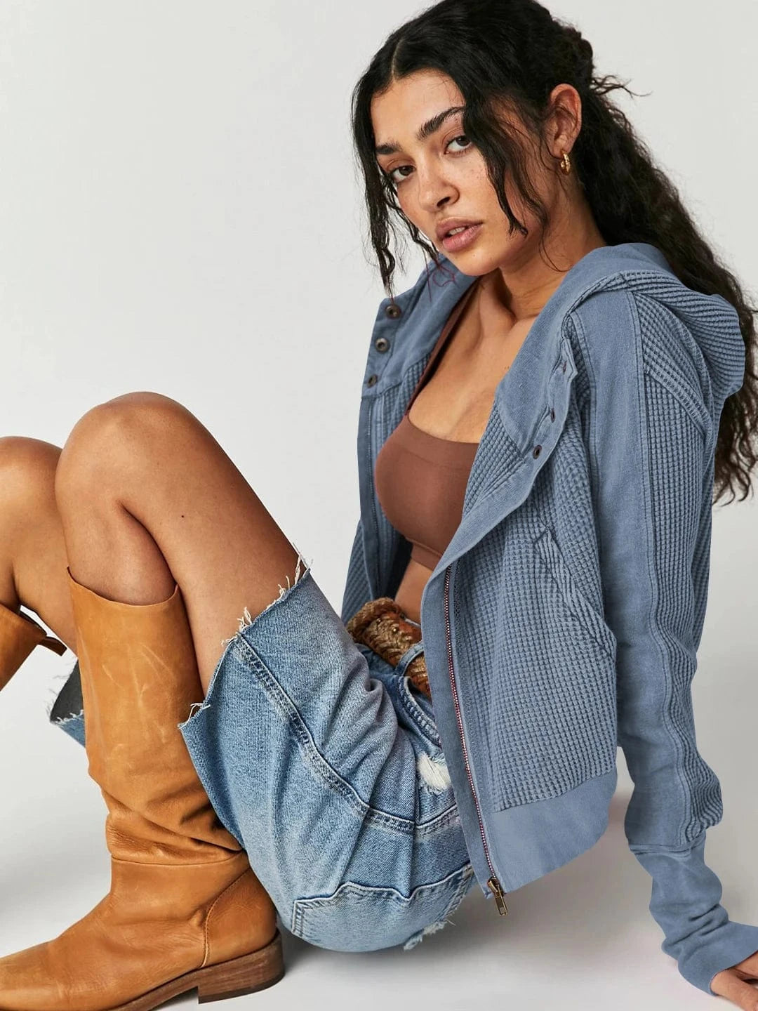 Trendy Hooded Sweatshirt Button With Pockets Plain Full Zip Up Custom Blank Hoodie