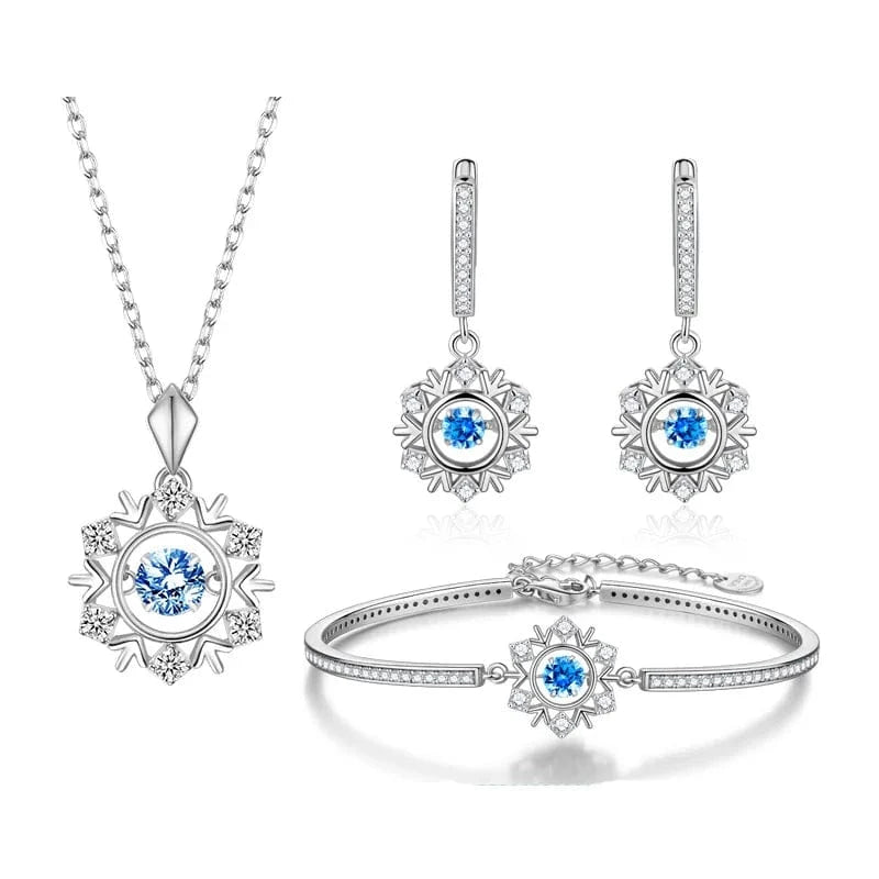 Trendy / jewelry set Blue Cubic Zirconia VANA Fine Jewelry 925 Sterling Silver Necklace Set Snowflower Pendant Women Gift jewelry Set Wedding