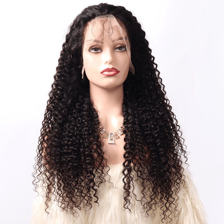 Trendy new products human hair kinky curly natural color lace frontal virgin hair wig for black women