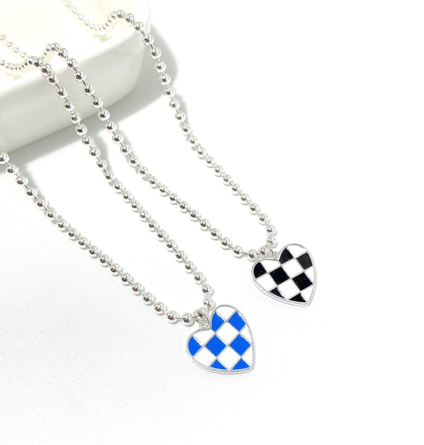 Trendy S925 Sterling Silver 18k Gold Plated Enamel Heart Shape Chain Pendant Necklacefor Women