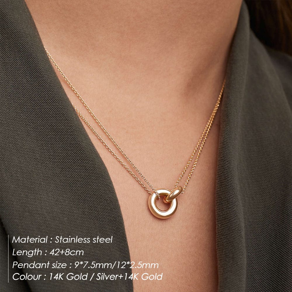 Trendy Stainless Steel Two Color Round Shape Two Interlocking Infinity Circle Pendant Necklaces Women Christmas Day Gift